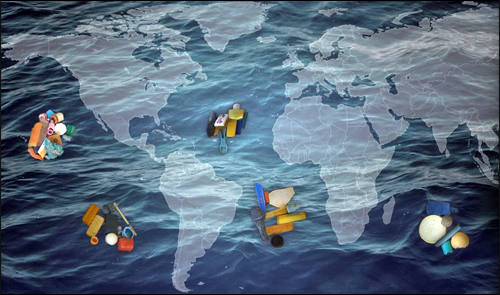 Localisation des 5 'continents' de déchets (source : 5 Gyres)