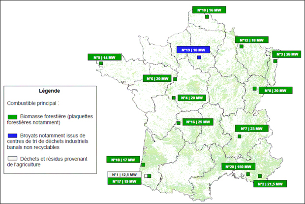 Carte des projets sélectionnés