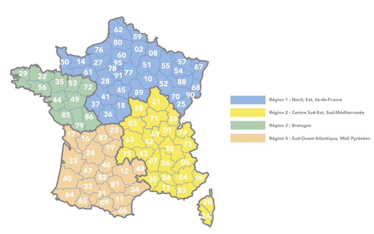 Carte de France pour l’application régionale des indices